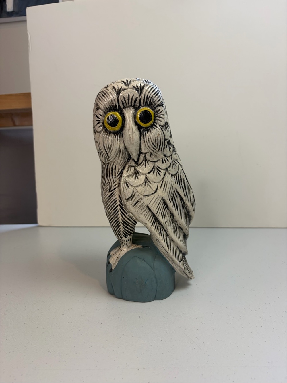 Vintage Hand Carved Wood Owl Figurine Alberta Birds of Prey Folk Art Canada boho